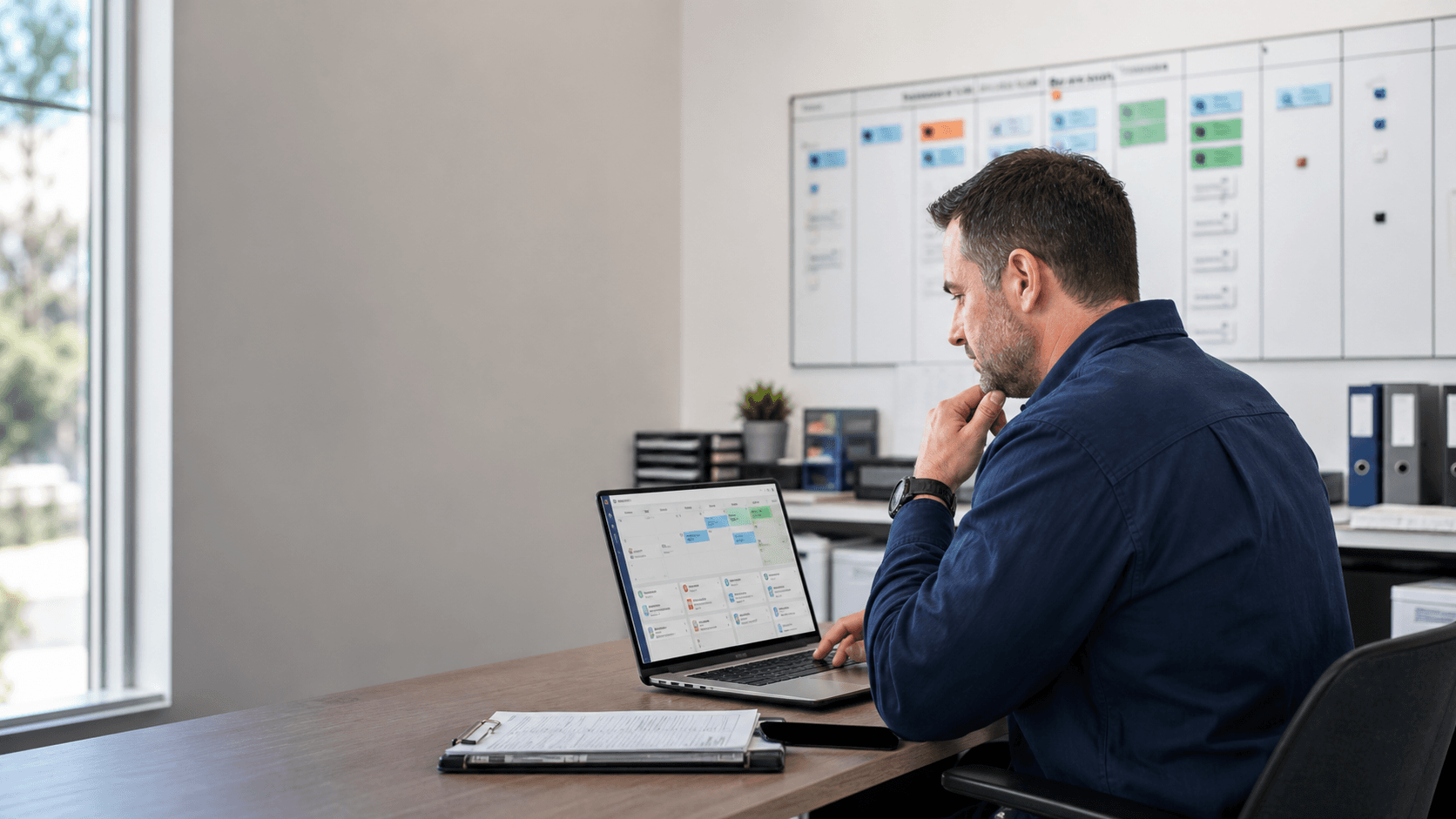 HVAC business owner reviewing a weekly operations dashboard